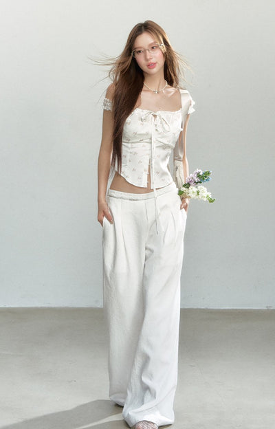 White Straight Casual Loose Pants SHI0163
