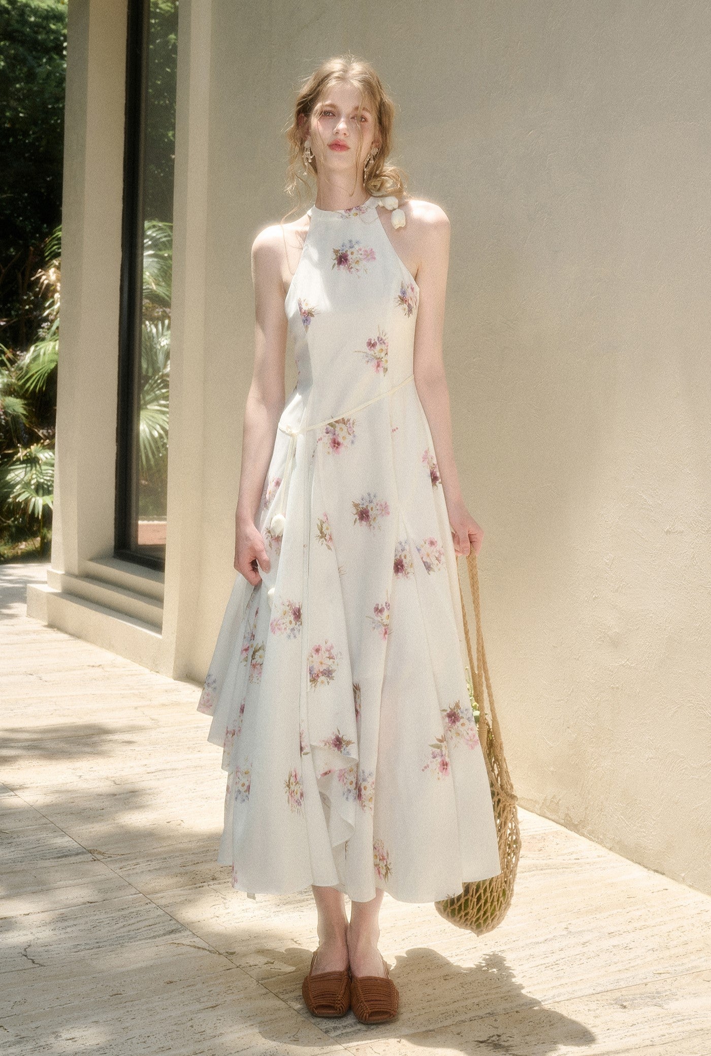 Halter Neck Flower Printed Dress GRO0160