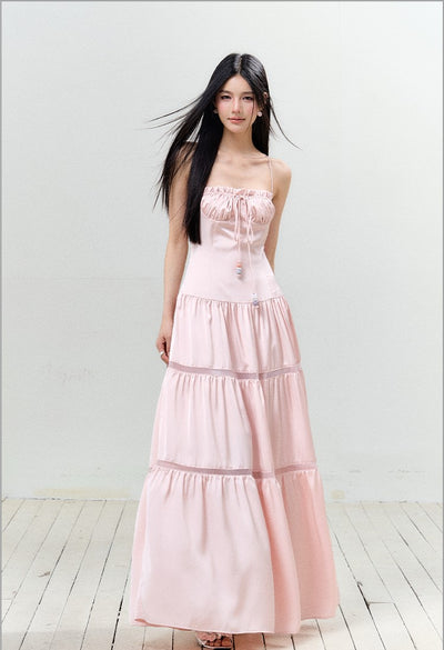 Satin Pleated Lace-up Suspender Dress AGM0150