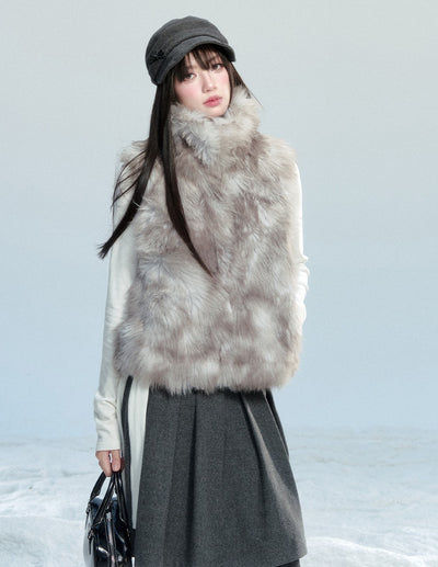 Gray Cloud-patterned Eco-friendly Fur Vest FRA0469