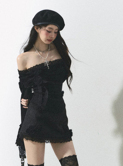 Swan Lake One Shoulder Lace Long Sleeve Shirt DIA0252