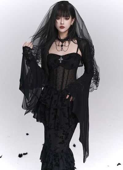 Black Fishtail Suspender Dress/Shawl LAD0242