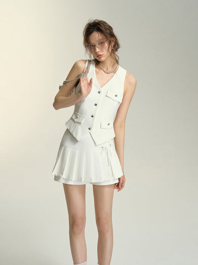 White V-Neck Vest SOM0035