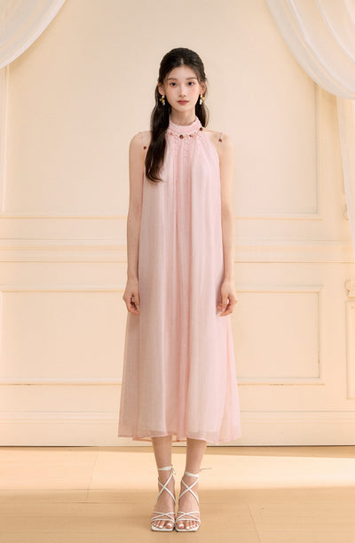 Halter Neck Beaded A-line Long Dress OSH0171