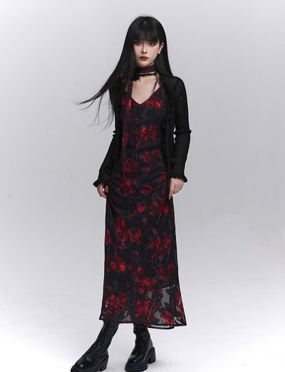 Black and Red Floral Suspender Dress LAD0185