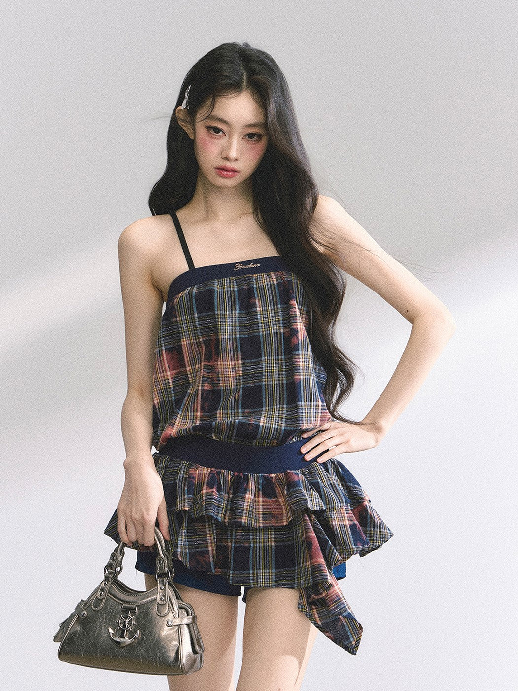 Plaid Suspender Short Dress DIA0443