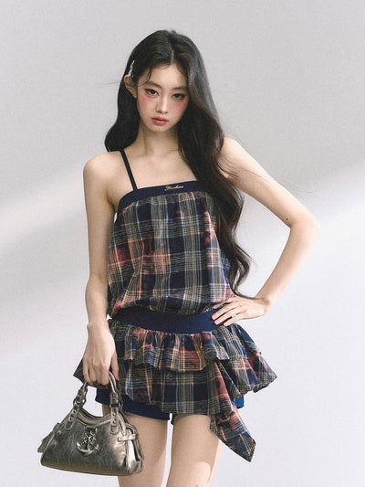 Plaid Suspender Short Dress DIA0443