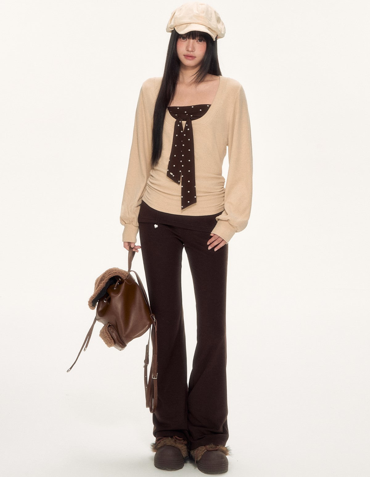 Polka Dot Bow Long-sleeved Top WEE0089