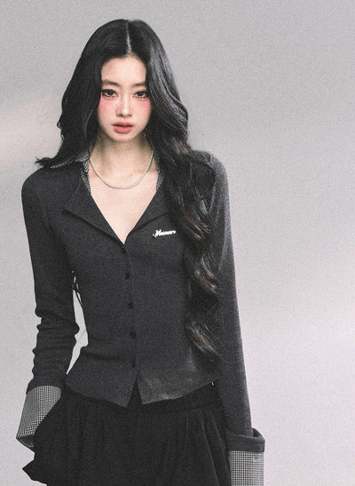 Fake Two-Piece Plaid Long-Sleeved Sweater DIA0634