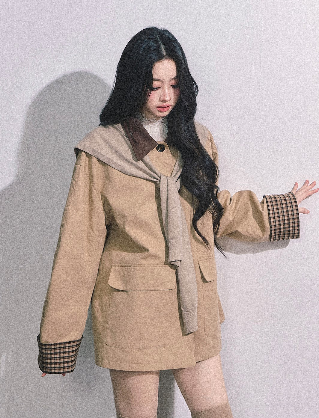 British Style Polo Collar Plaid Jacket DIA0656