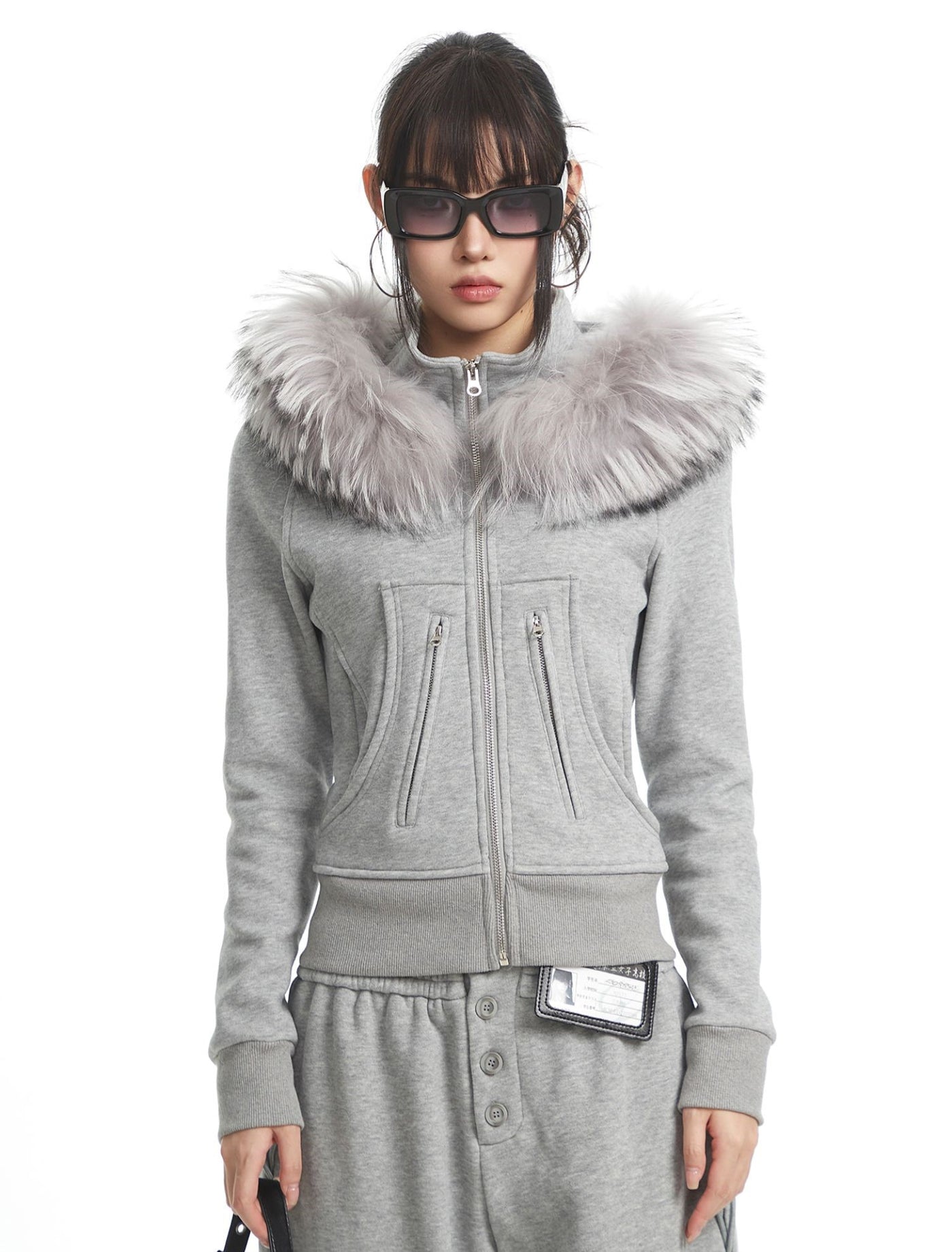 Fur Collar Hooded Sweatshirt Jacket/Pants UNC0326