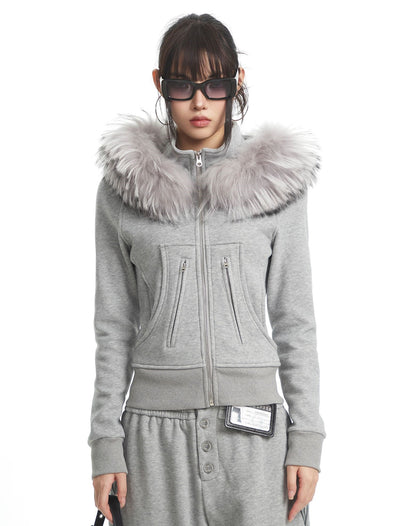Fur Collar Hooded Sweatshirt Jacket/Pants UNC0326