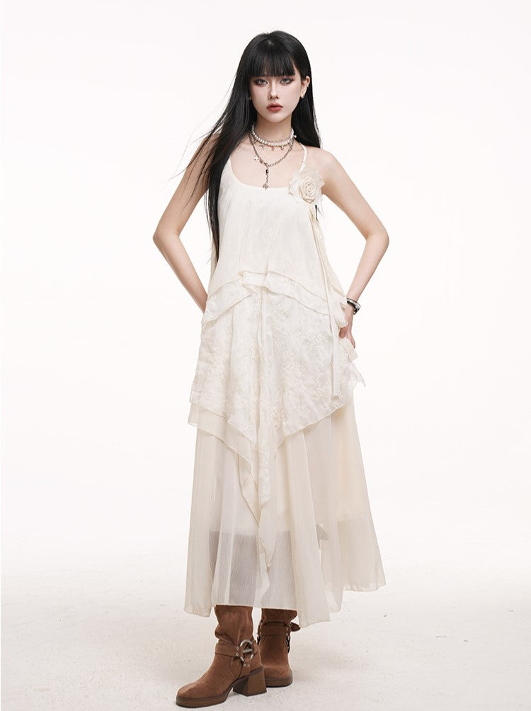 White Lace Suspender Dress LAD0178