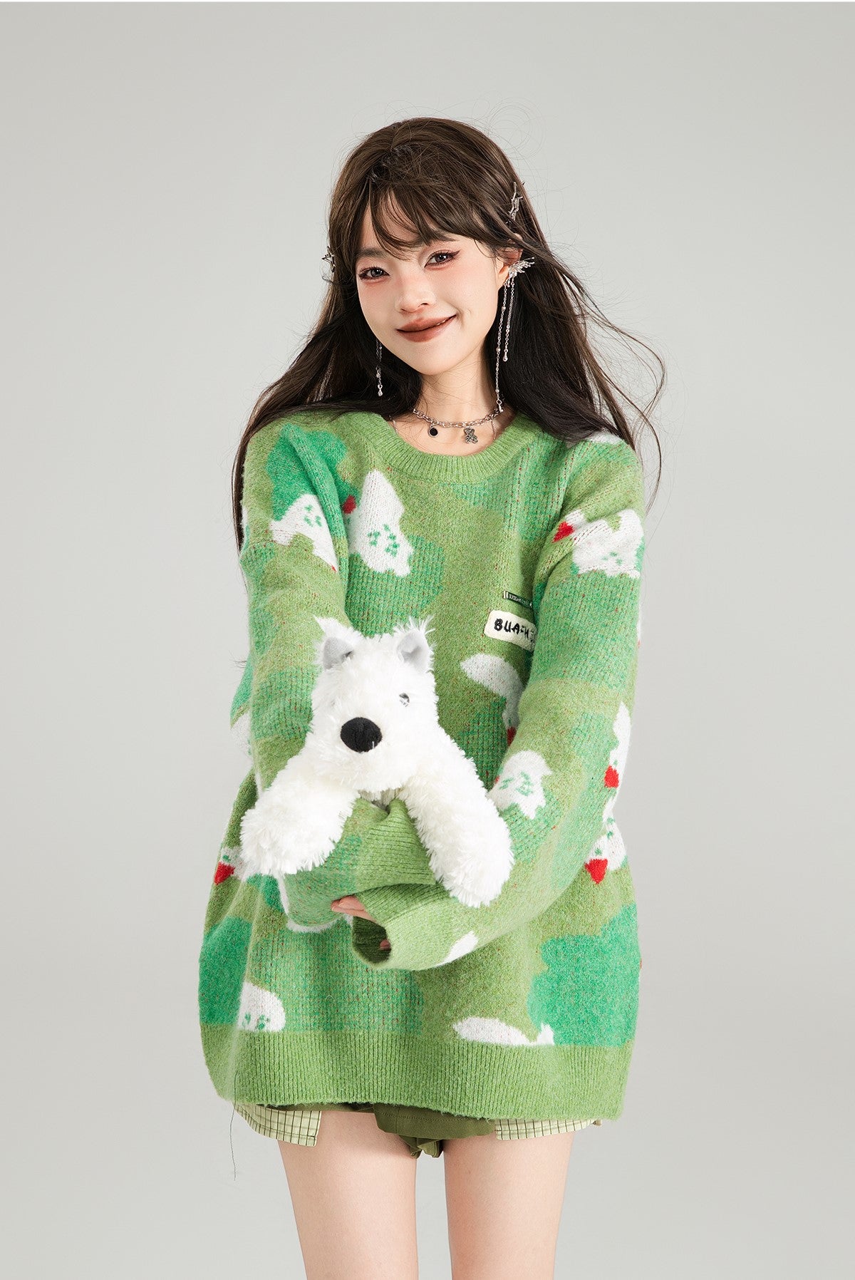 Chick Jacquard Lazy Style Green Sweater KEI0177