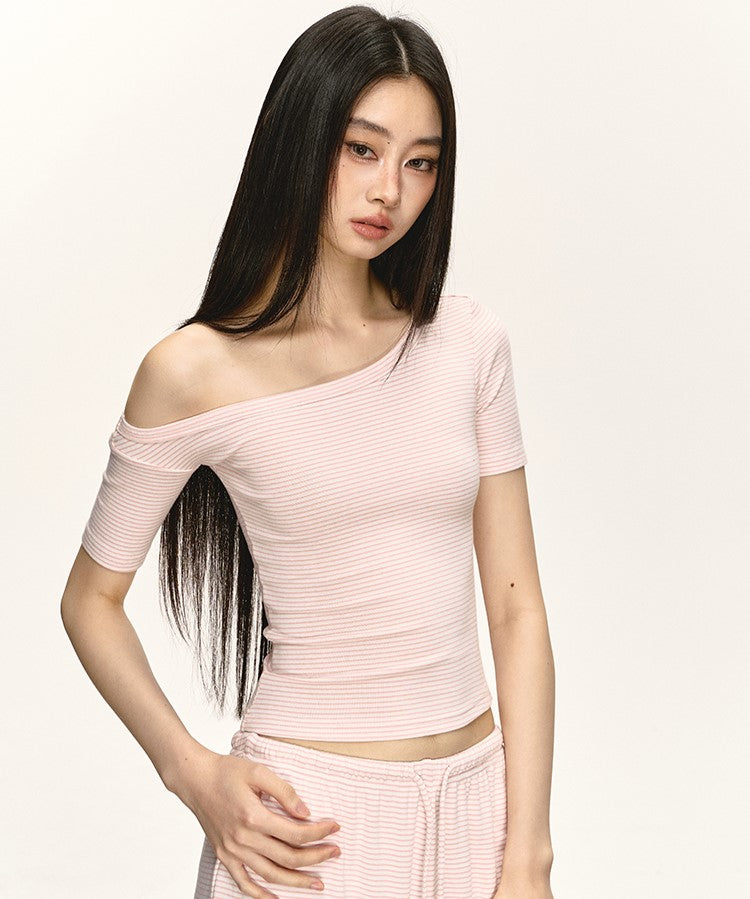 Oblique Shoulder Striped T-shirt/Pants ANA0039