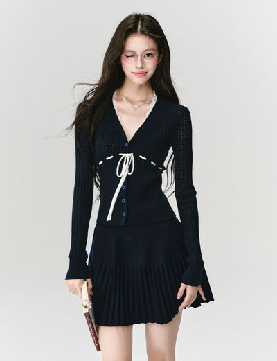 Cable Knit Cardigan/Pleated Skirt FRA0430
