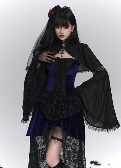 Gothic Style Blue Lace Strap Dress/Black Cardigan LAD0238