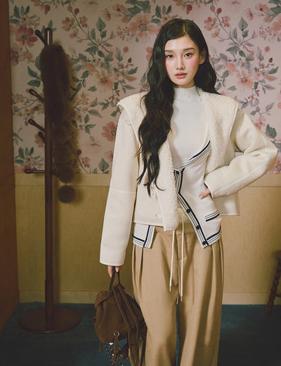 Hooded Suede Faux Fur Jacket LAL0239