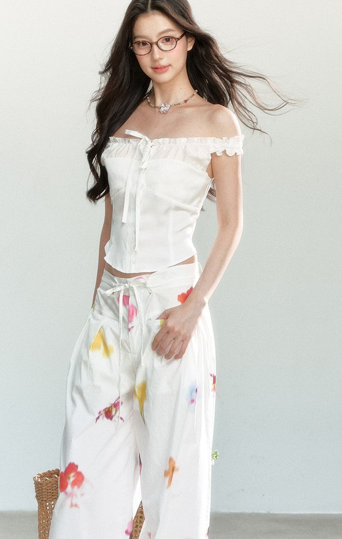 Flower Drawstring Casual Drape Pants SHI0165