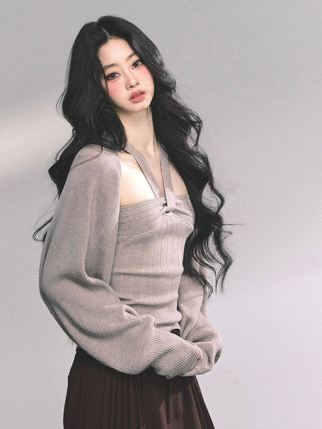 French Knitted Halter Neck Top+Shawl DIA0630