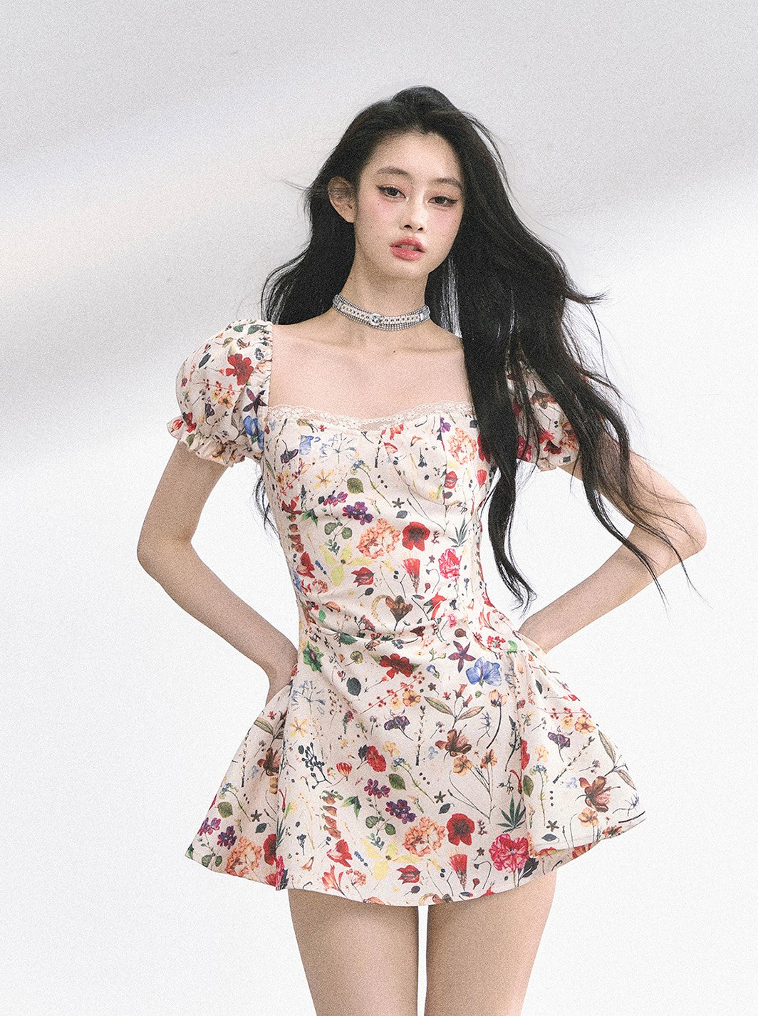 Lace Floral Slim Short Dress DIA0513