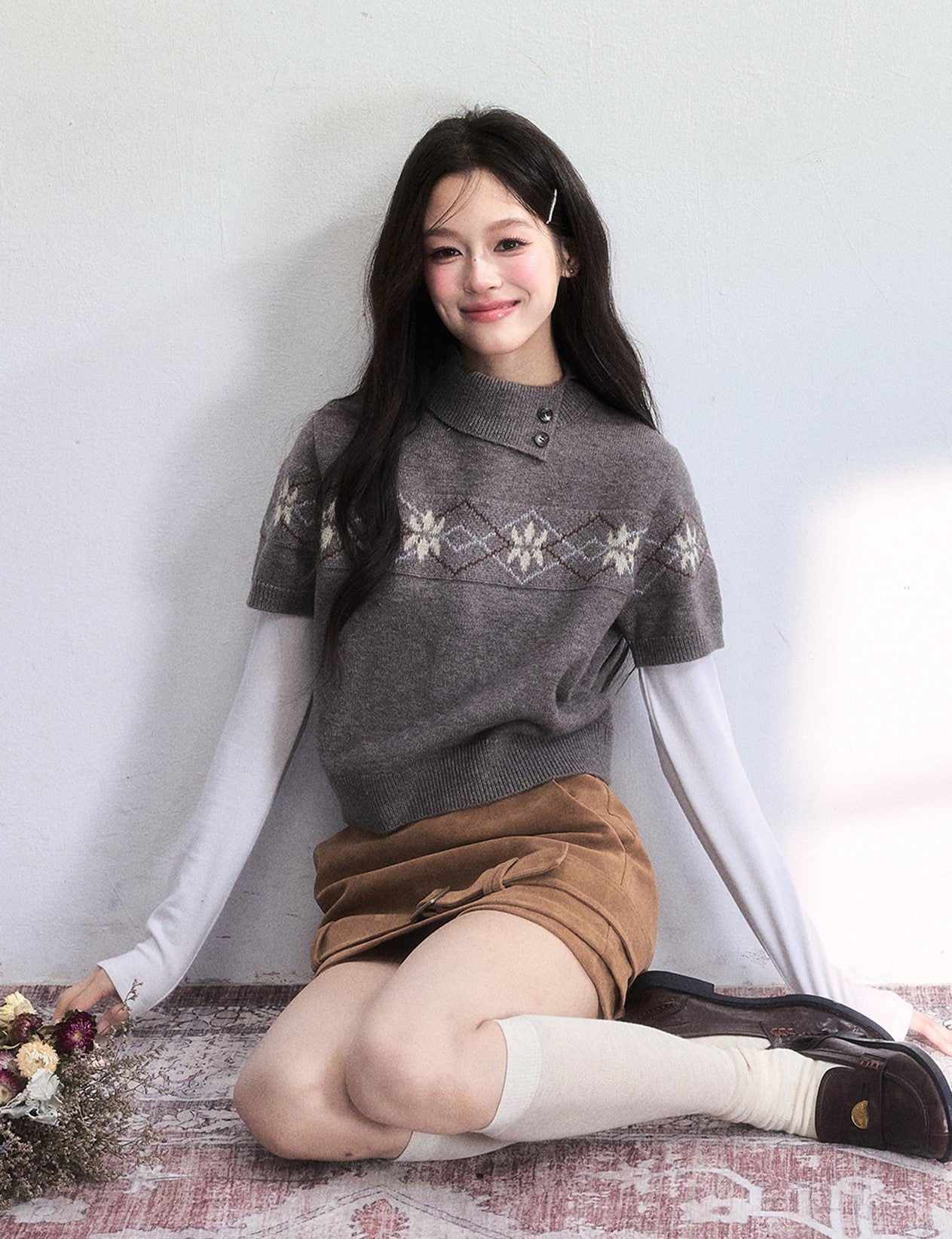 Nordic Design Jacquard Short Sleeve Sweater FRA0502