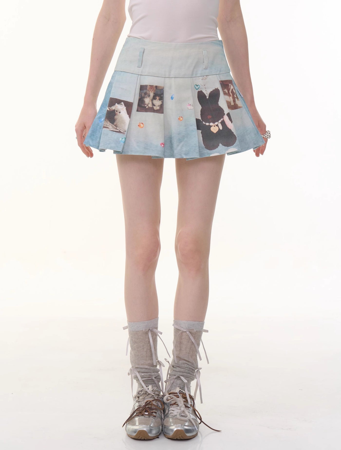 Animal Print Denim Pleated Skirt ZIZ0283