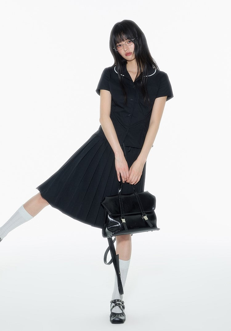 Black Lace Doll Collar Shirt ONT0017