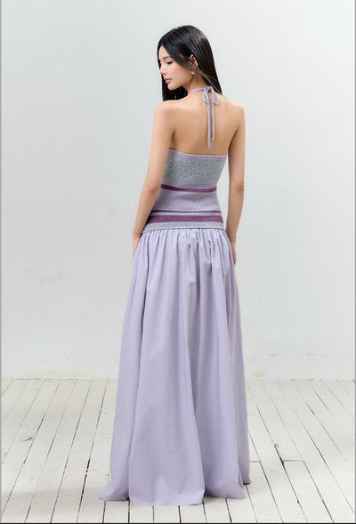 Bright Silk Halter Neck Backless Dress AGM0152