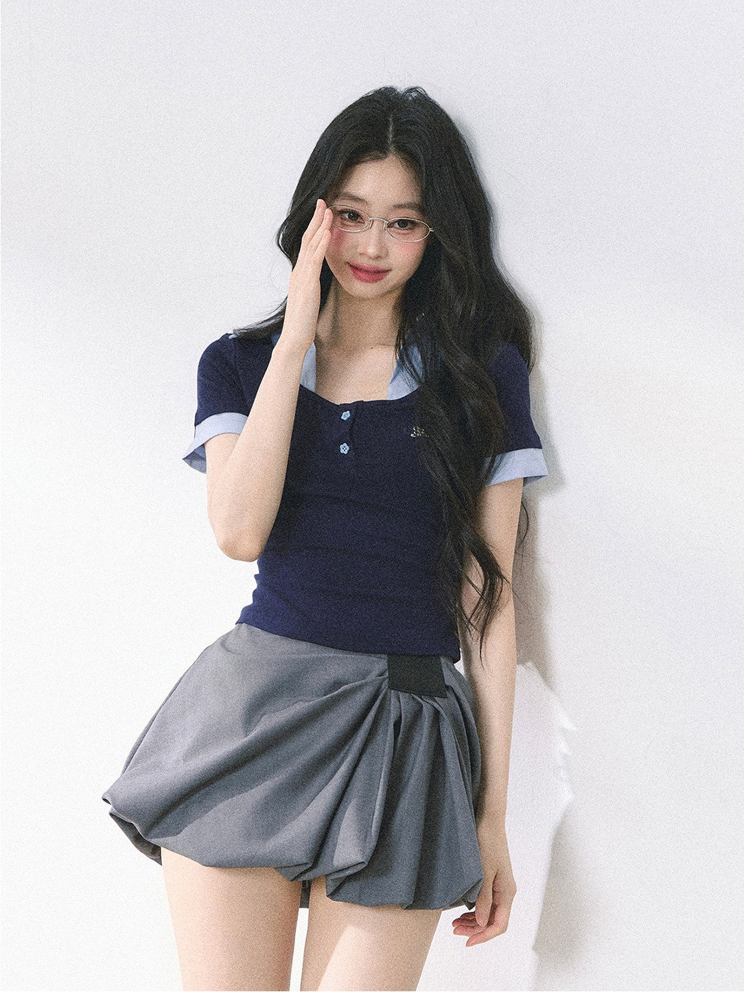 Fake Two-piece Flower Button T-shirt DIA0460