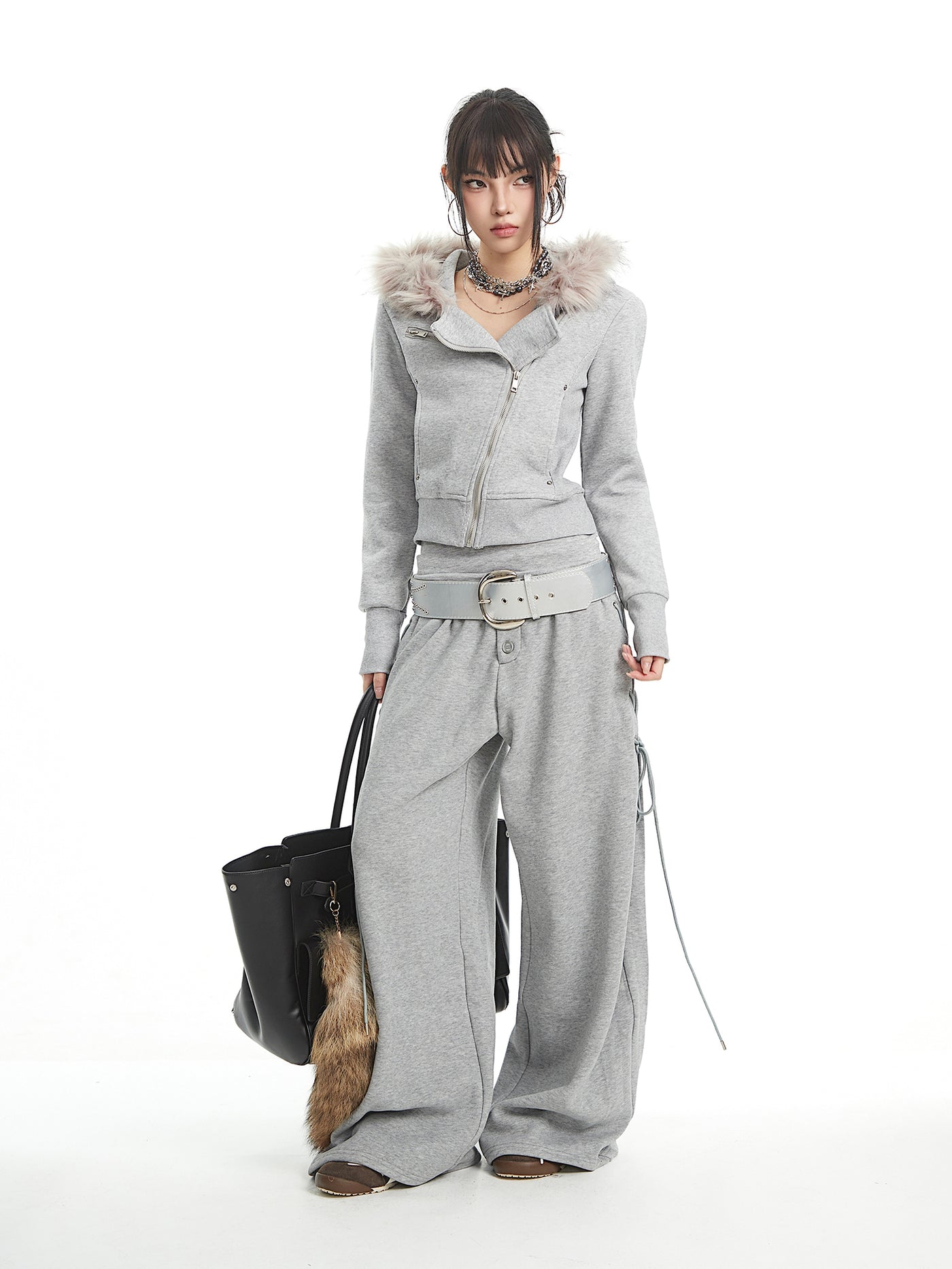 Fur Collar Hooded Sweatshirt Jacket UNC0324