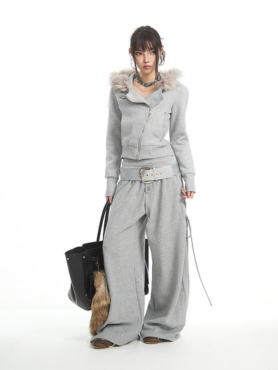 Fur Collar Hooded Sweatshirt Jacket UNC0324