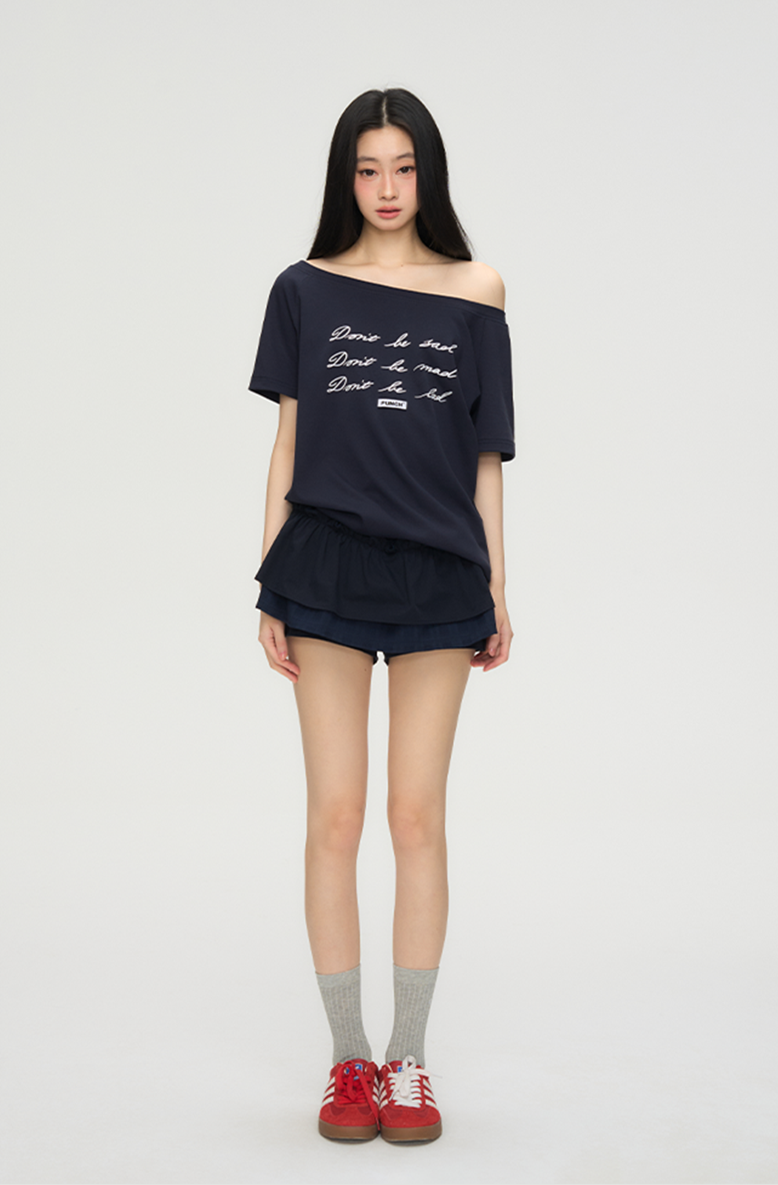 Letter Print One-shoulder Casual T-shirt PUN0070