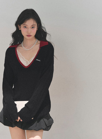 Large V-neck Casual Sweater DIA0726