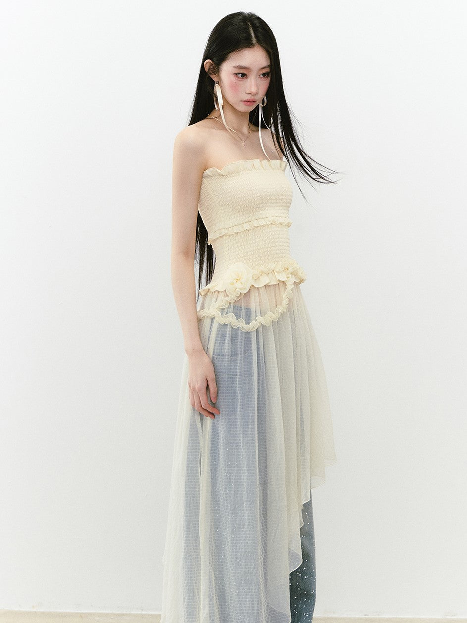 Irregular Lace Tube Top Dress VIA0272