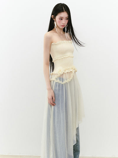 Irregular Lace Tube Top Dress VIA0272