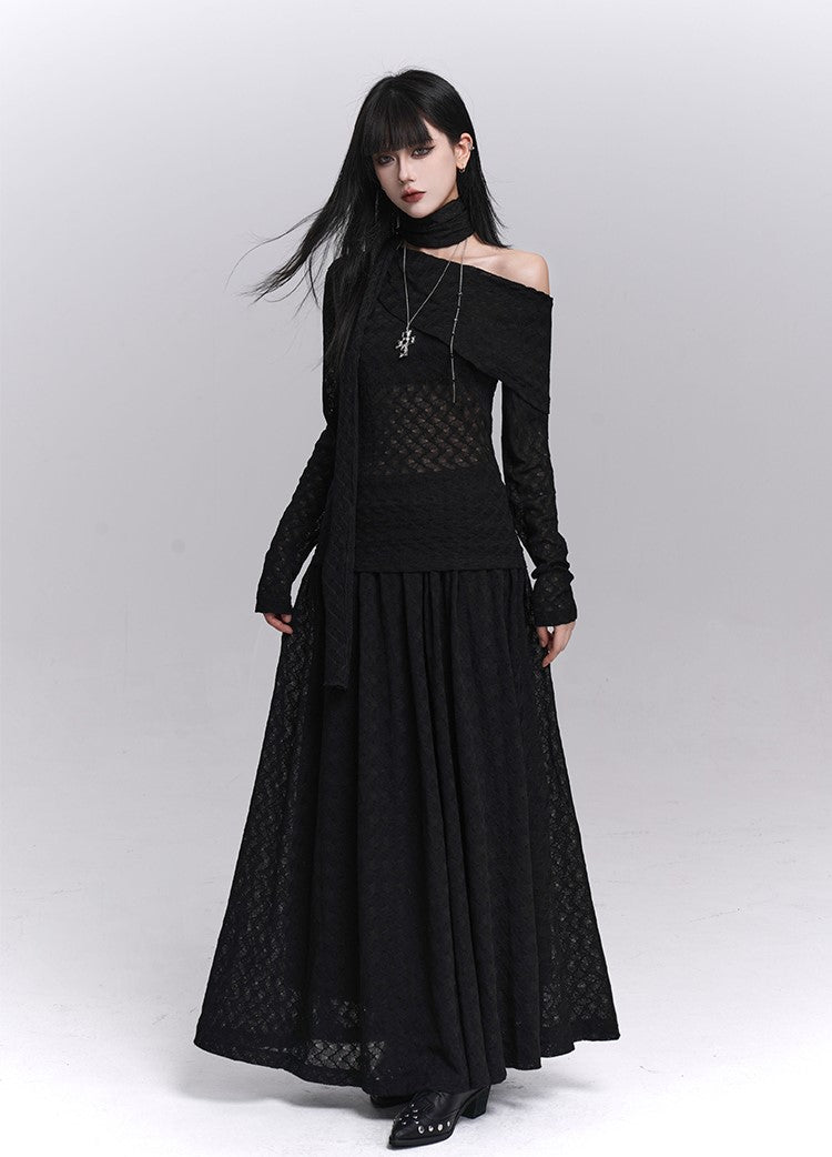 Off-Shoulder Long-Sleeved Top/Long Skirt LAD0237
