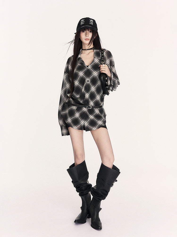 Sunscreen Retro Plaid Loose Shirt VOC0406