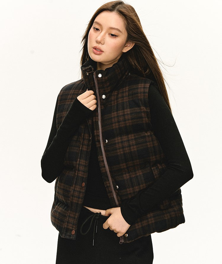 Retro Plaid Stand-up Collar Vest Jacket ANA0100
