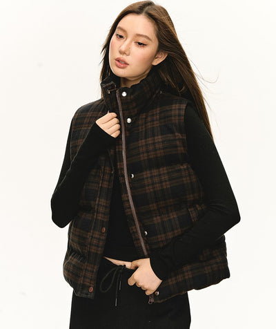 Retro Plaid Stand-up Collar Vest Jacket ANA0100