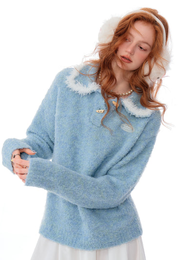 Soft Thick Furry Loose Polo Doll Collar Sweater ZIZ0188