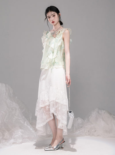 Irregular Lotus Leaf Collar Chiffon Shirt COT0330