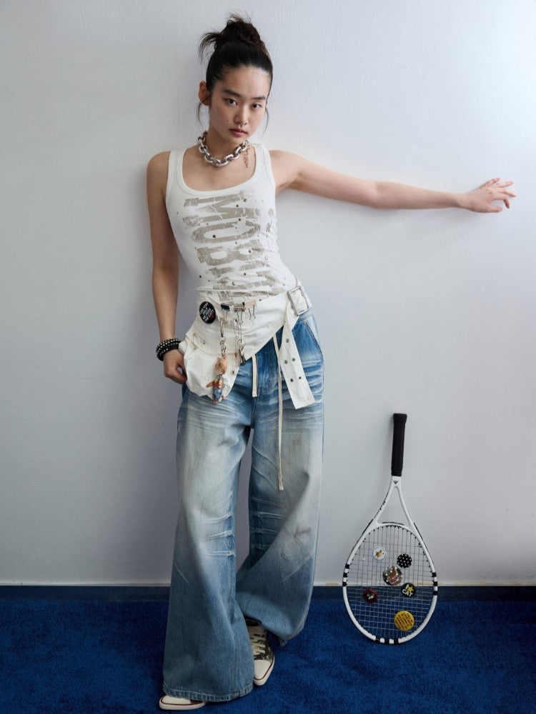 Letter Print I-shaped Sleeveless Top JIN0032