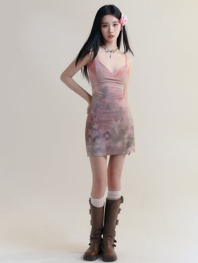 Bright Colorful Dreamy Gradient Suspender Slim Dress FRA0177