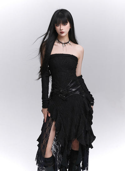 Black Lace Irregular Hem Dress LAD0206