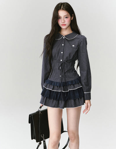 Plaid  Long Sleeve Shirt/Lace Skirt FRA0416