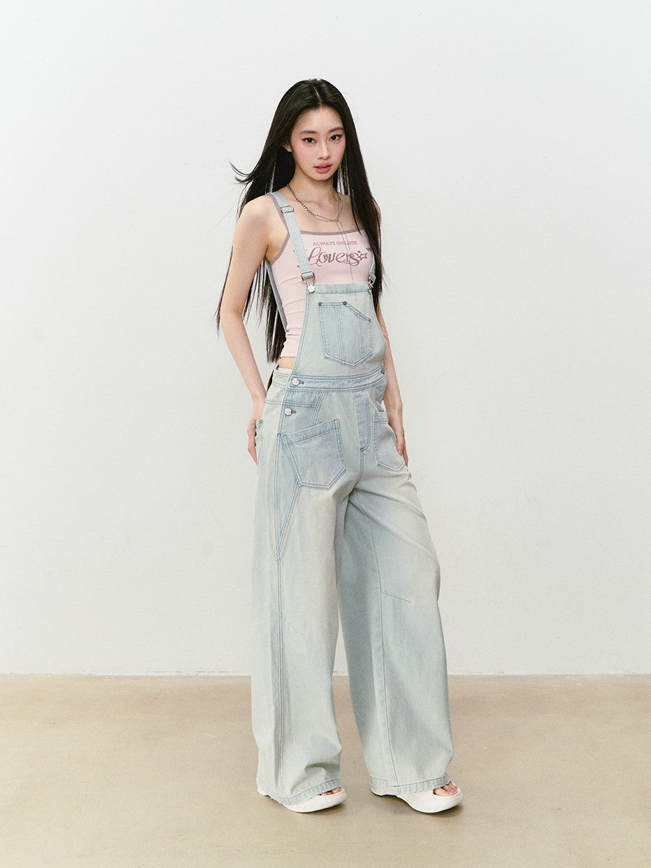 Light Blue Denim Casual Overalls Pants VIA0318