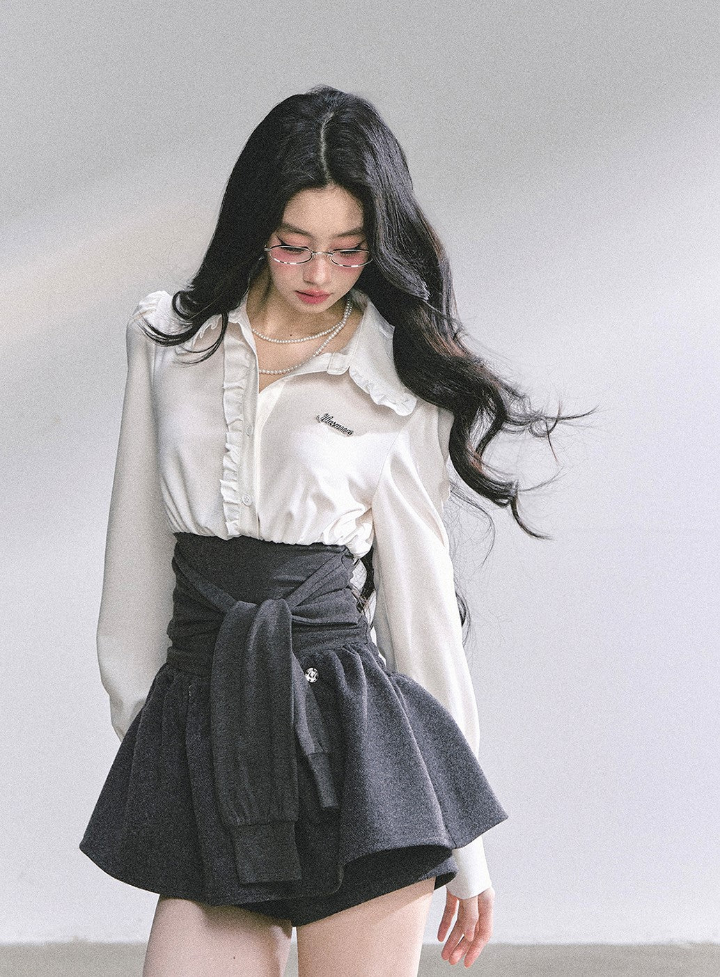 Ruffled Waist Slimming Shirt DIA0569