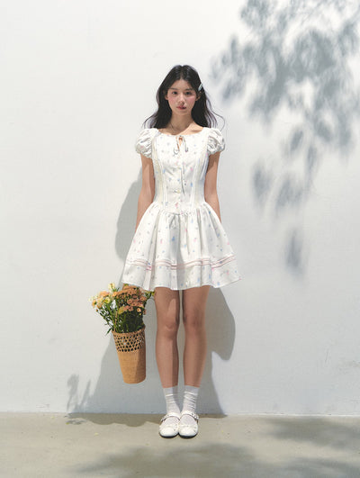 Flower Print Puff Sleeve Dress SUN0168