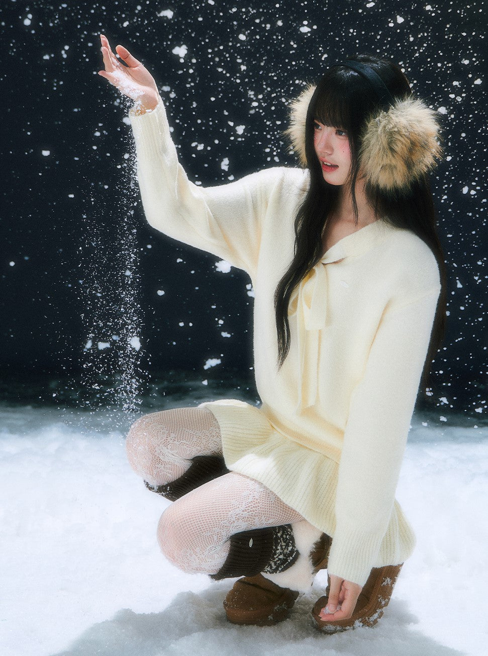 White French Style Bow Knitted Dress WEE0104